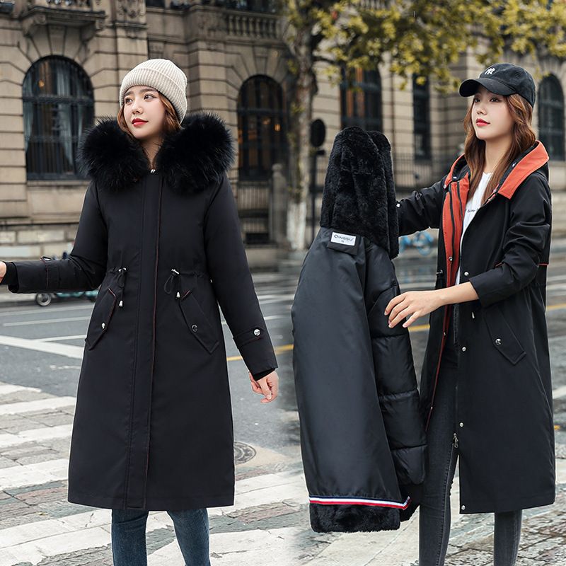 Maliben Winter coat with hood and fur collar, casual parka for women