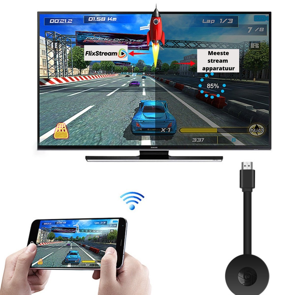 Maliben | Wireless Hdmi Streamer Visioncast One | Full Hd 1080p | Wireless & Plug-And-Play | For Movies, Presentations & Gaming