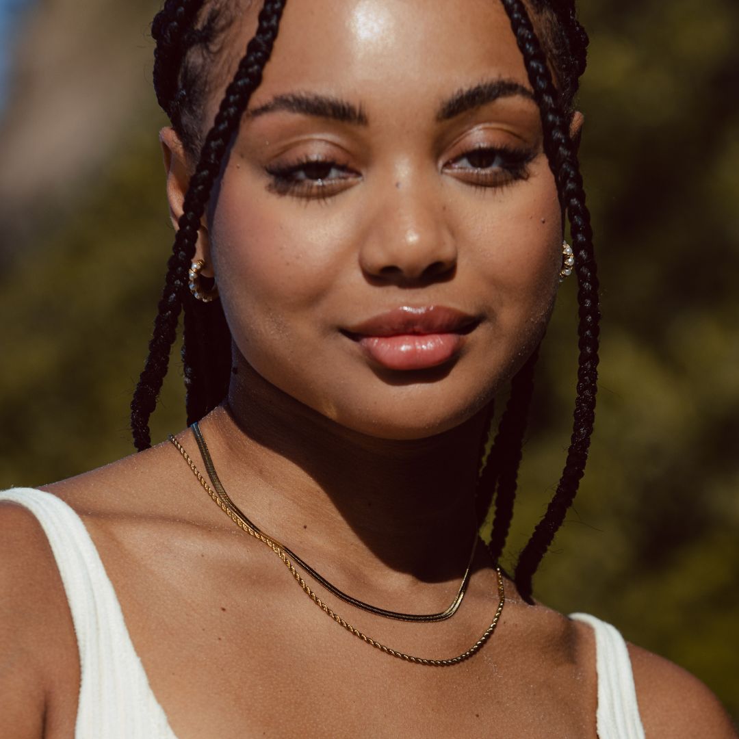 Maliben | Women’S Layered Necklace | Gold Herringbone Choker & Rope Chain | Waterproof