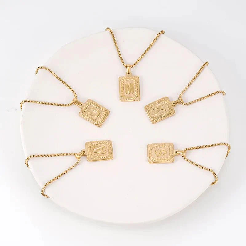 Maliben | Textured Rectangle Letter Initial Necklace