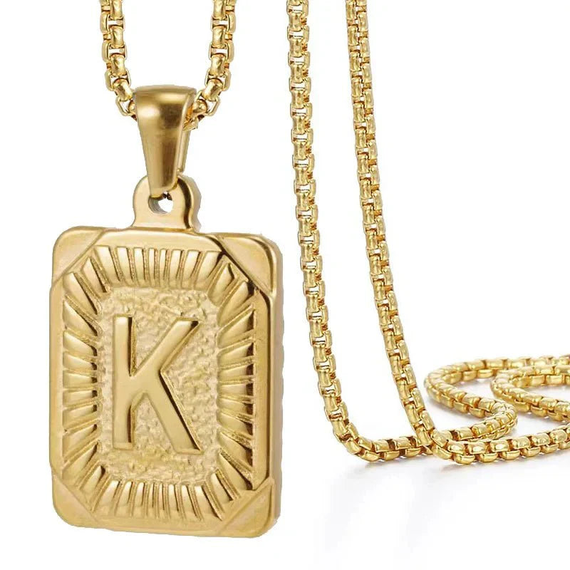 Maliben | Textured Rectangle Letter Initial Necklace