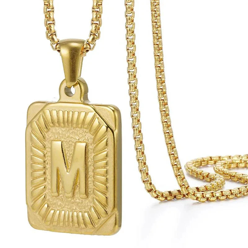 Maliben | Textured Rectangle Letter Initial Necklace