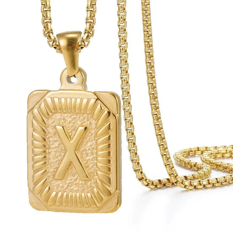 Maliben | Textured Rectangle Letter Initial Necklace