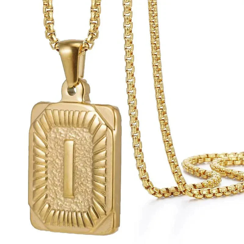 Maliben | Textured Rectangle Letter Initial Necklace