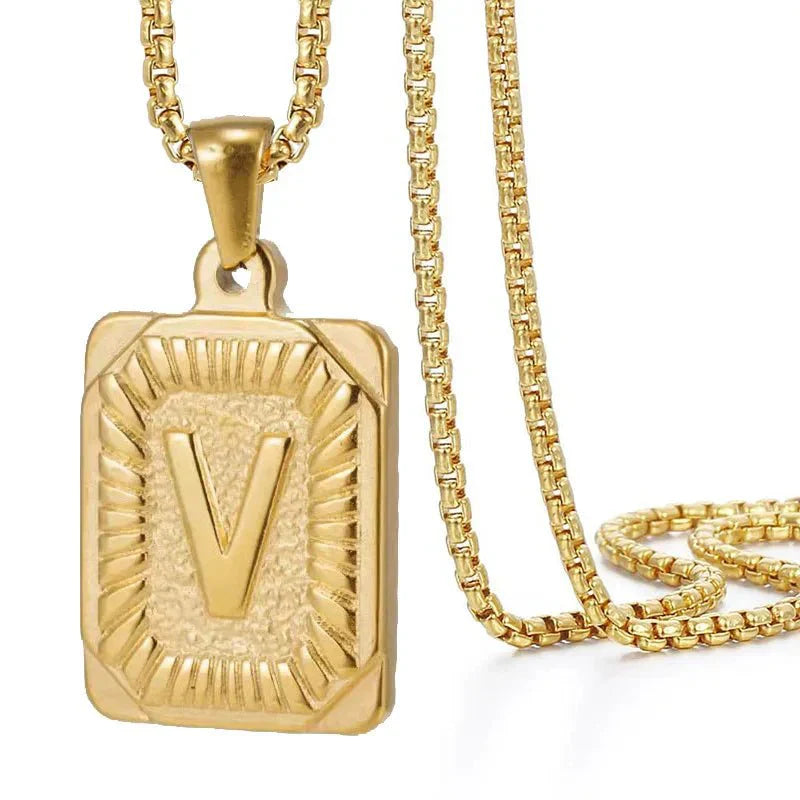 Maliben | Textured Rectangle Letter Initial Necklace