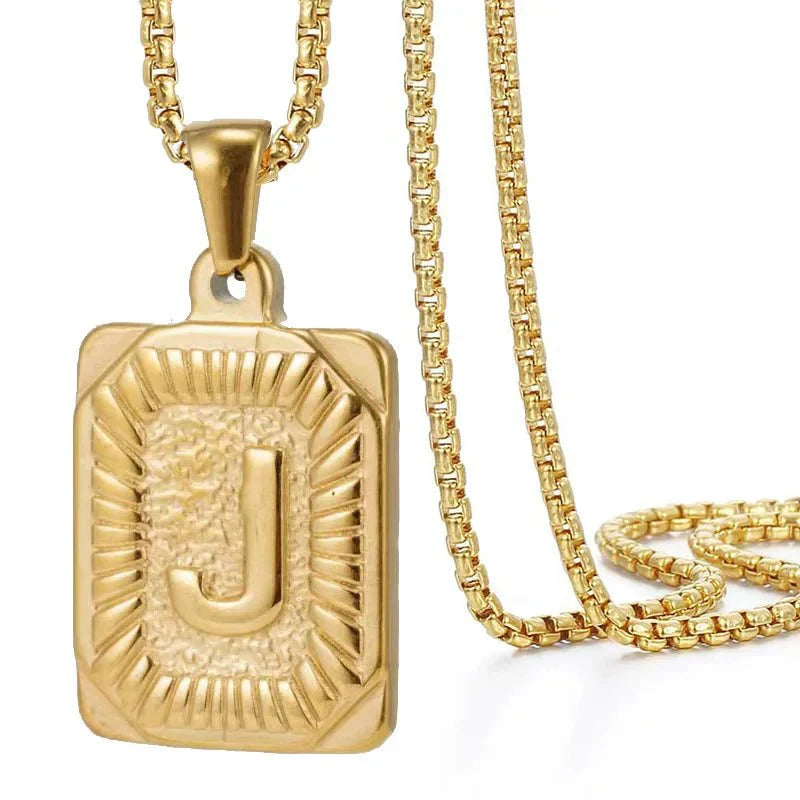 Maliben | Textured Rectangle Letter Initial Necklace