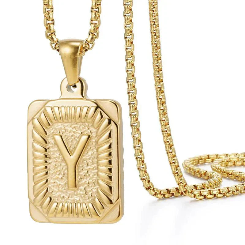 Maliben | Textured Rectangle Letter Initial Necklace