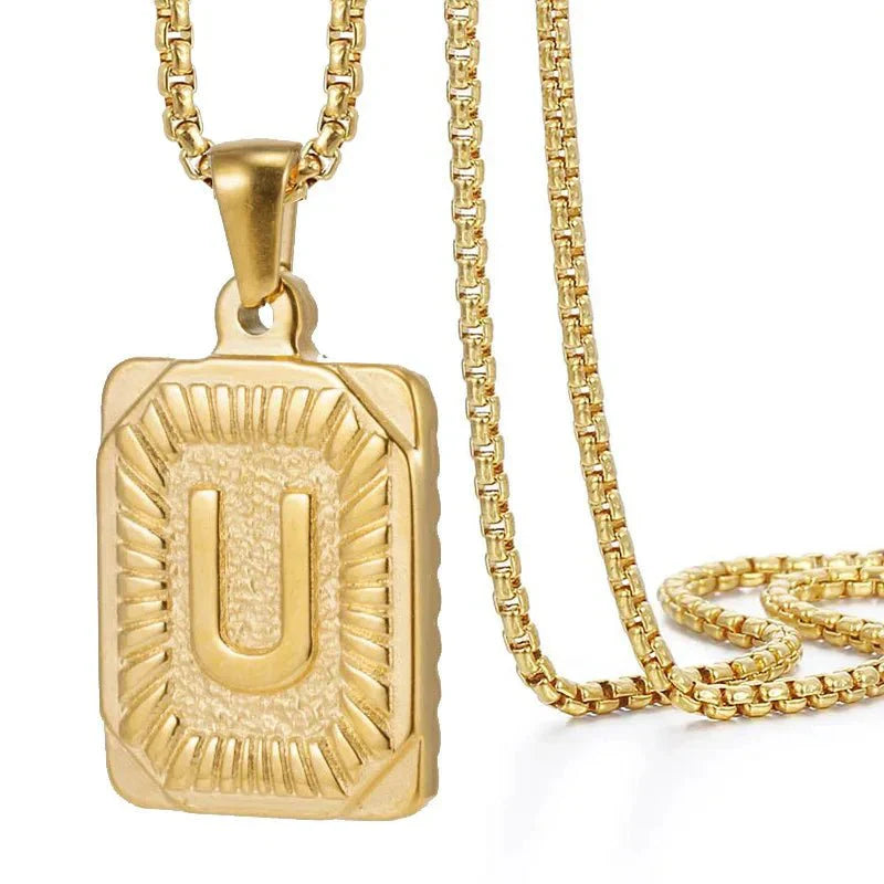 Maliben | Textured Rectangle Letter Initial Necklace