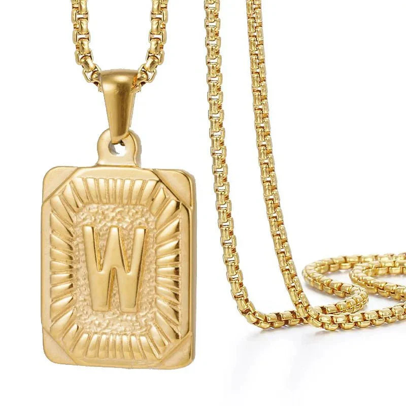 Maliben | Textured Rectangle Letter Initial Necklace