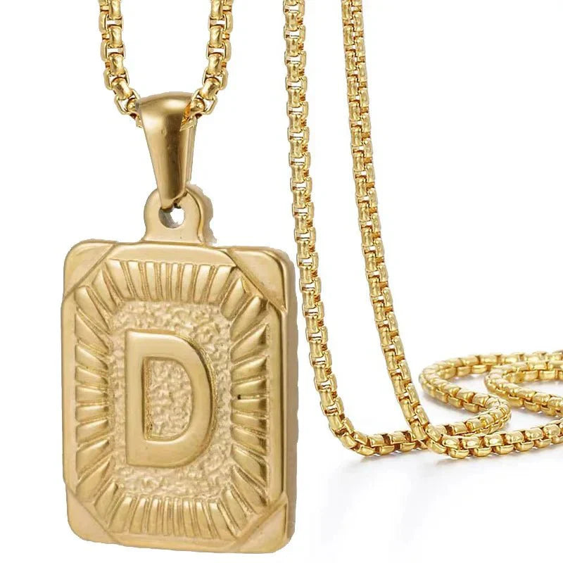 Maliben | Textured Rectangle Letter Initial Necklace
