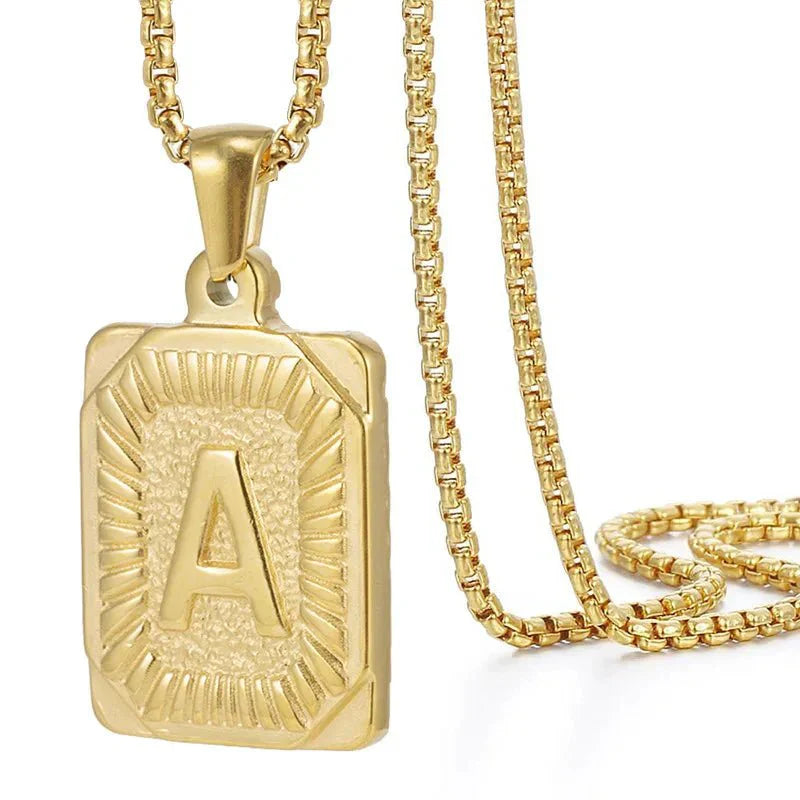Maliben | Textured Rectangle Letter Initial Necklace