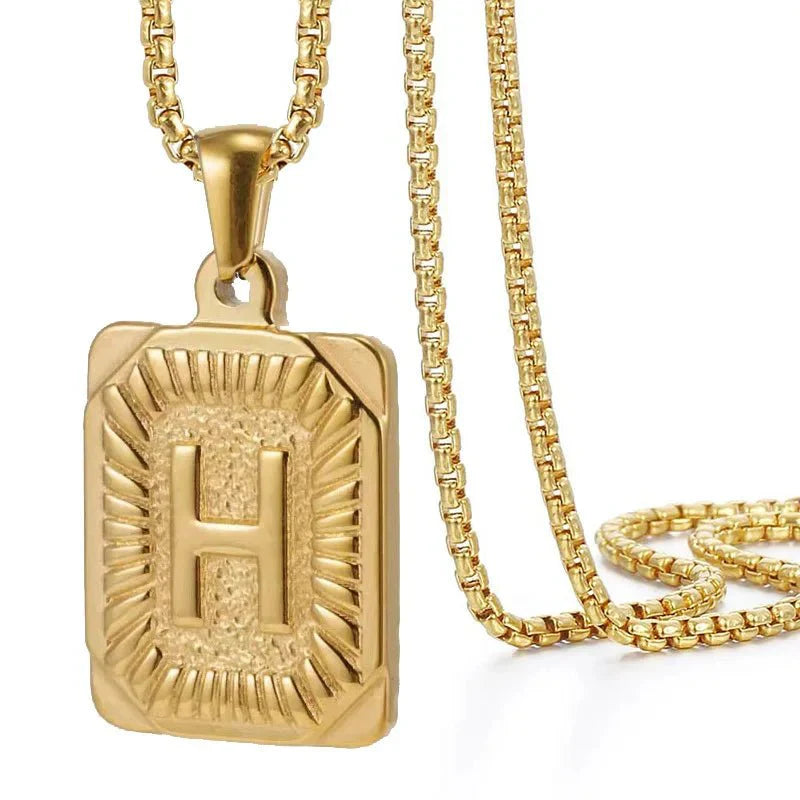 Maliben | Textured Rectangle Letter Initial Necklace