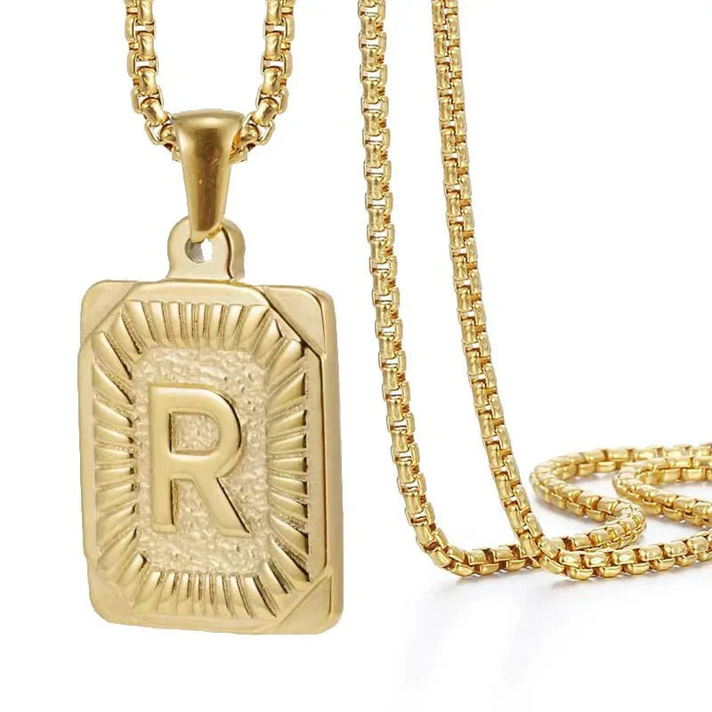 Maliben | Textured Rectangle Letter Initial Necklace