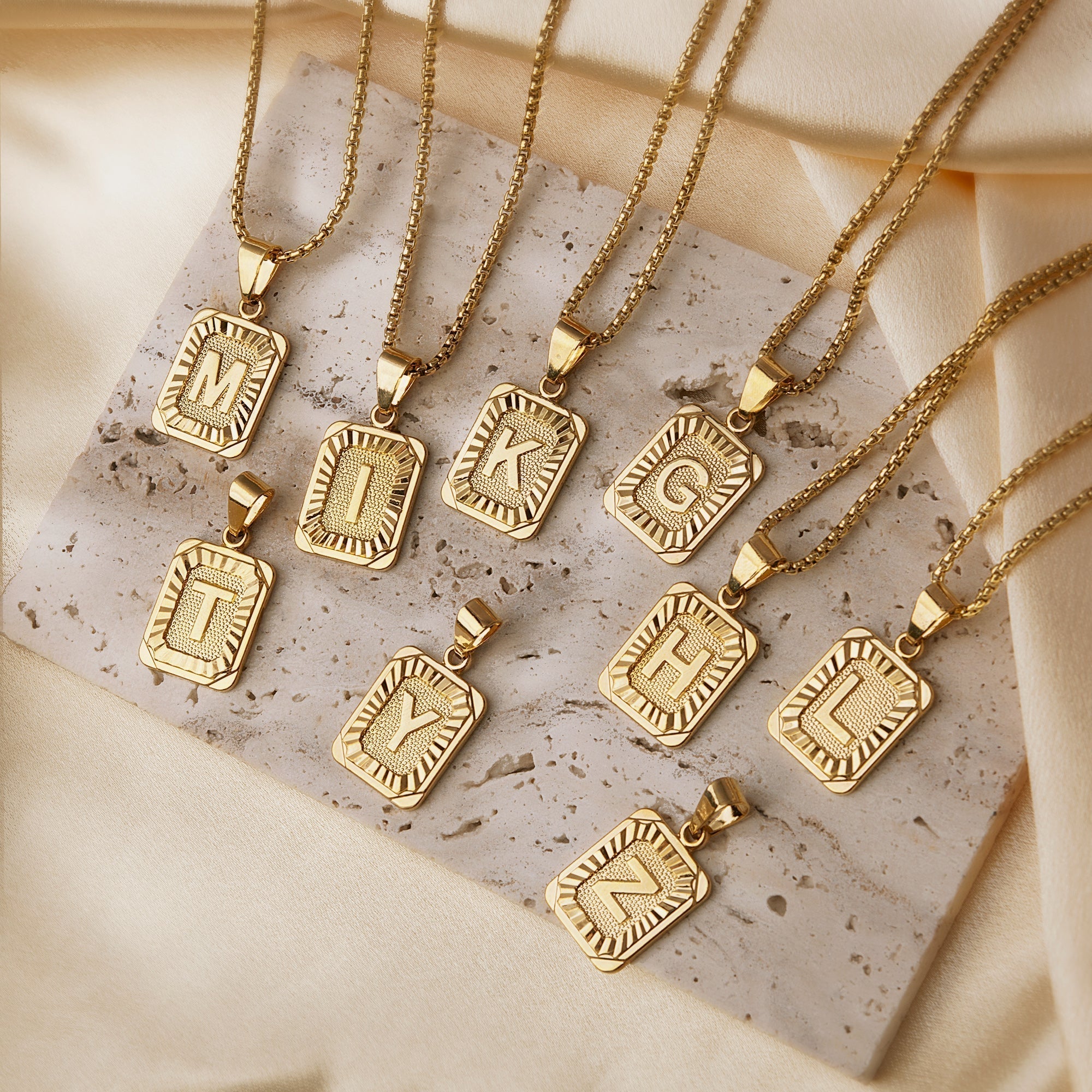 Maliben | Textured Rectangle Letter Initial Necklace
