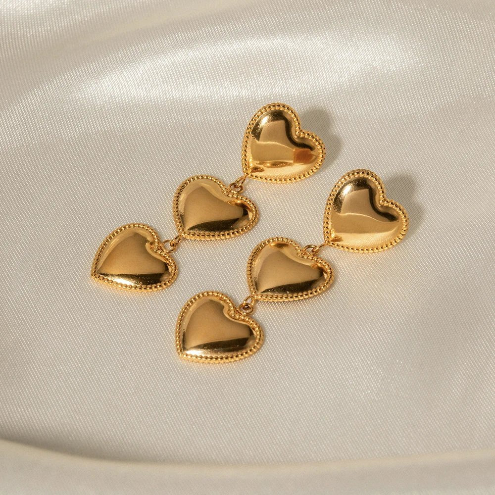 Maliben | Triple Hearts Drop Earrings