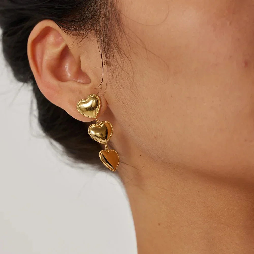 Maliben | Triple Hearts Drop Earrings