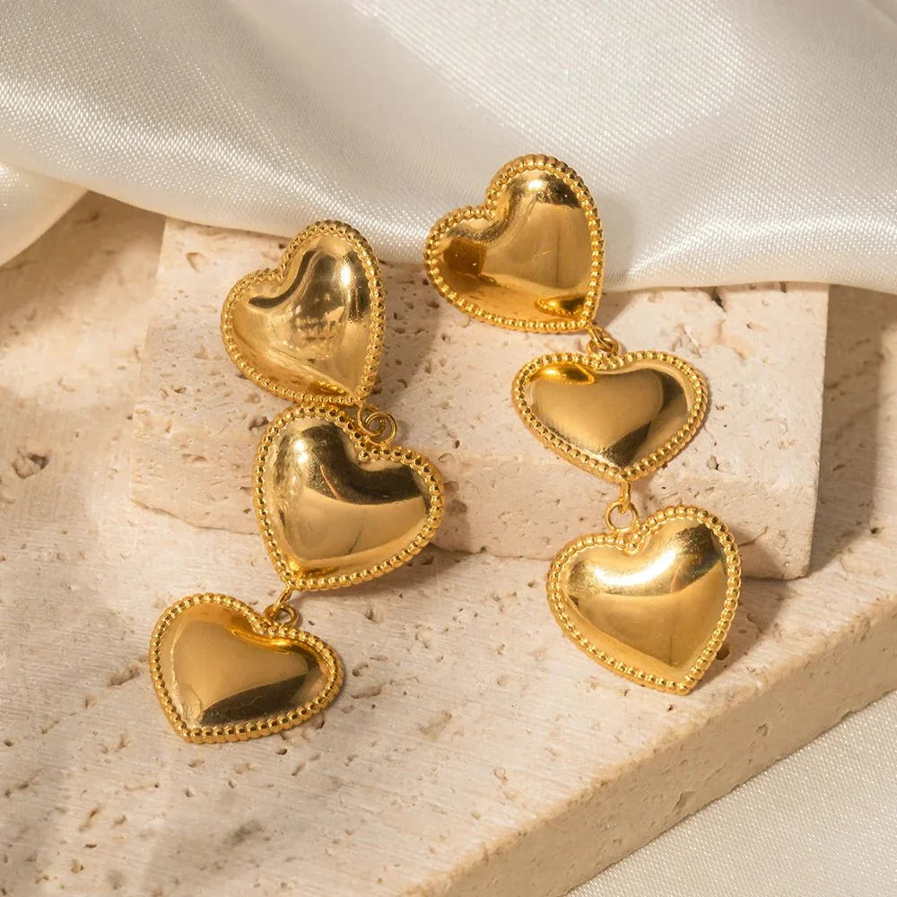 Maliben | Triple Hearts Drop Earrings