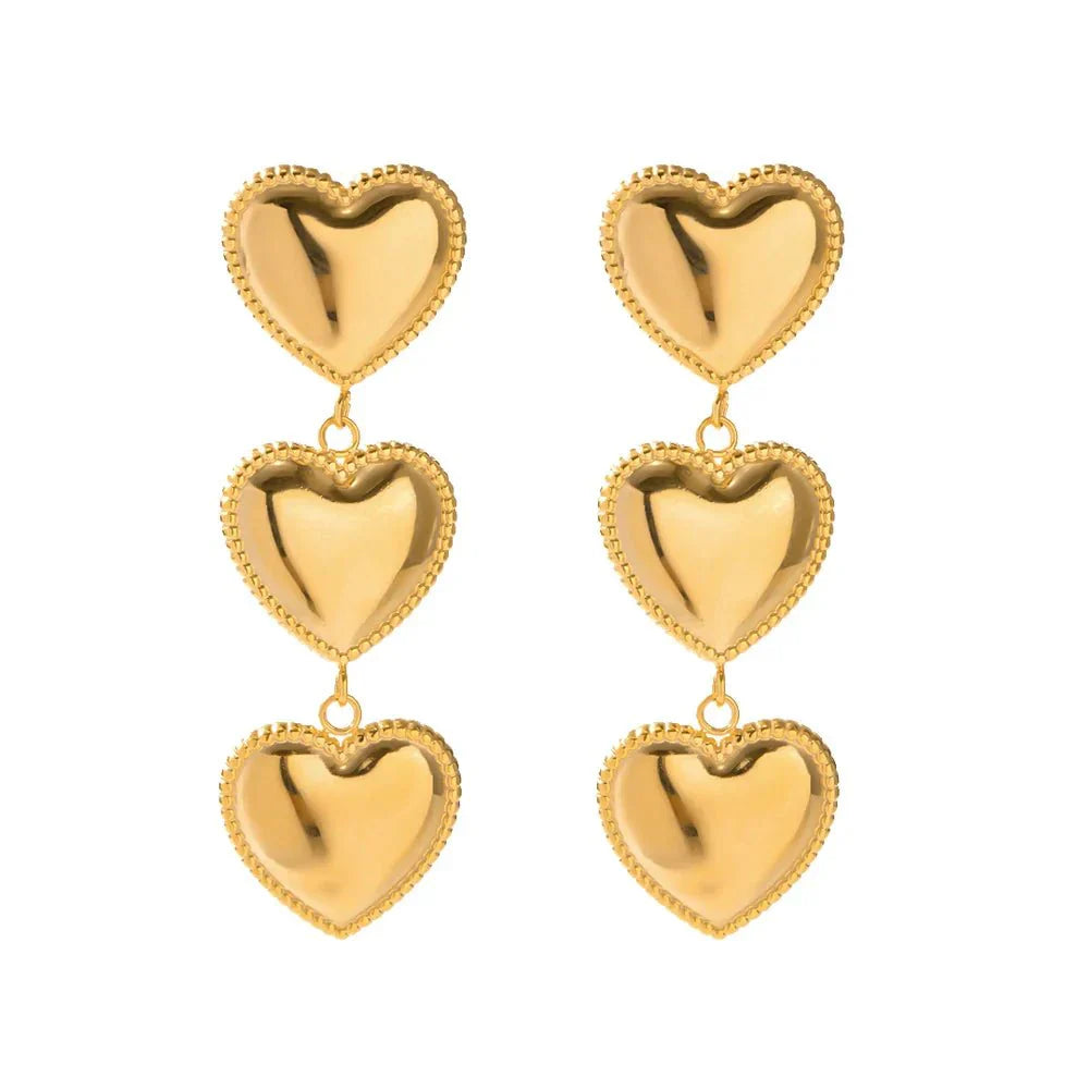 Maliben | Triple Hearts Drop Earrings