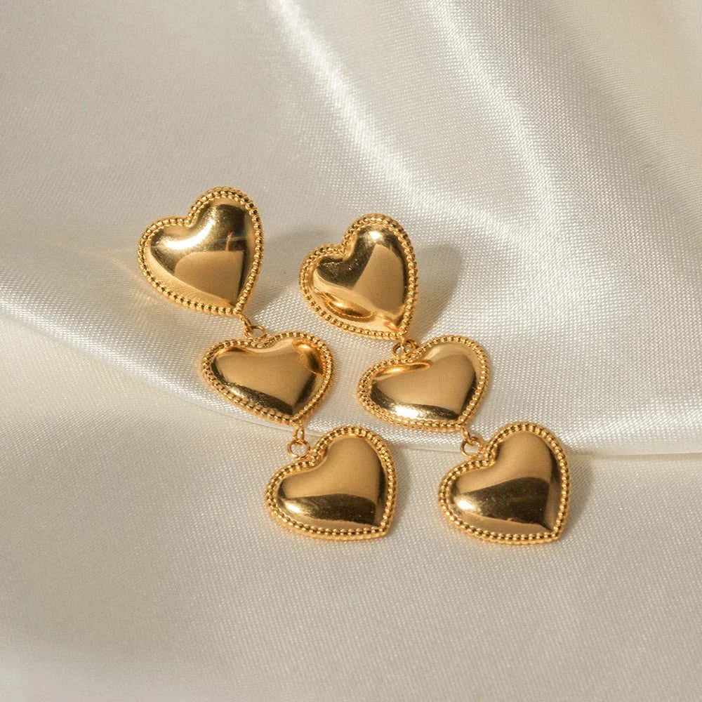 Maliben | Triple Hearts Drop Earrings