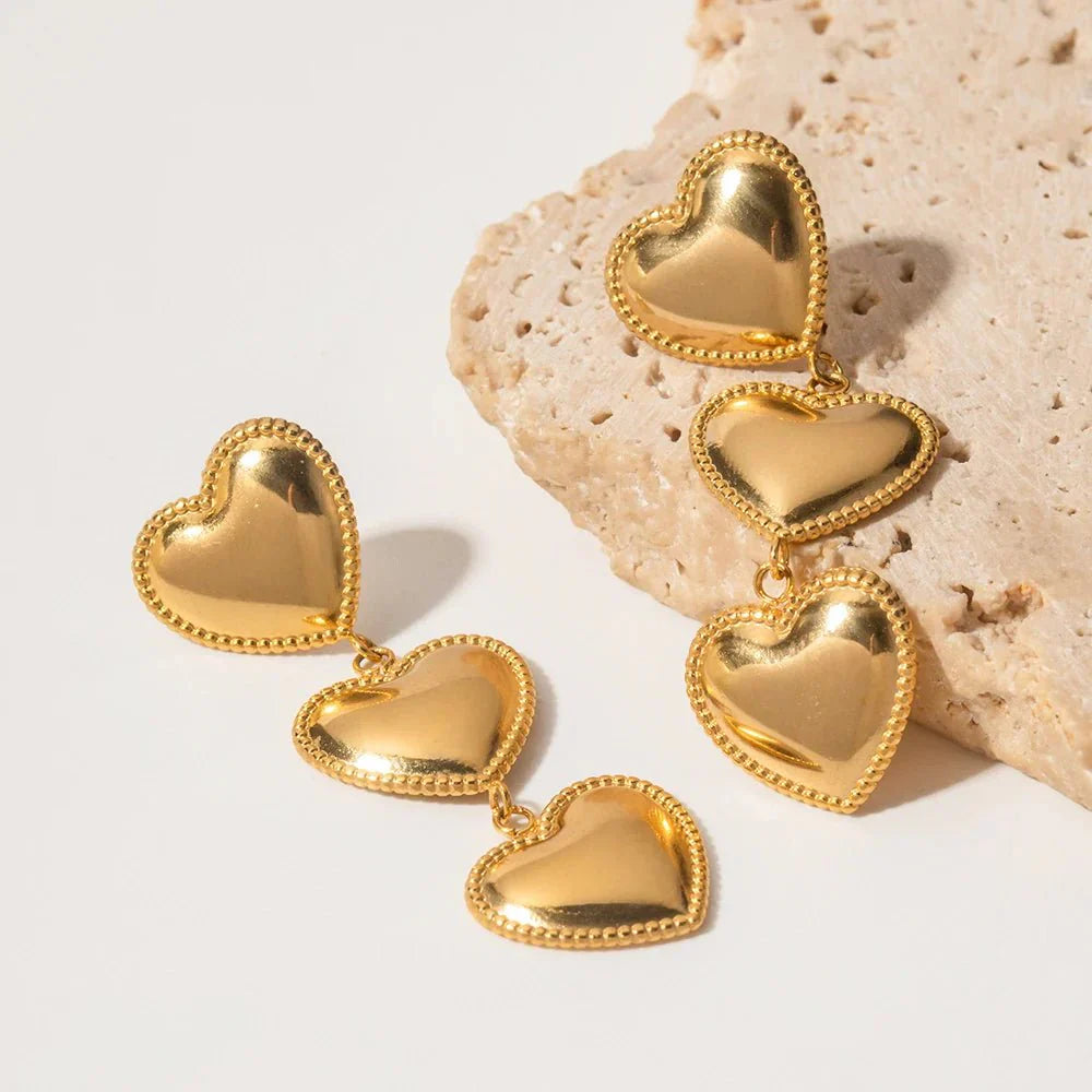 Maliben | Triple Hearts Drop Earrings