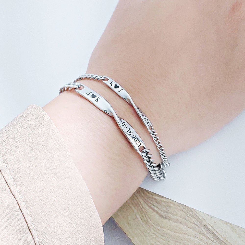 Maliben | Twisted Name & Date Couples Bracelets