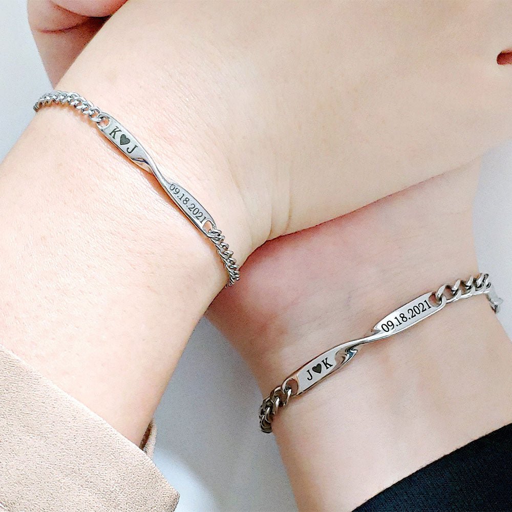 Maliben | Twisted Name & Date Couples Bracelets
