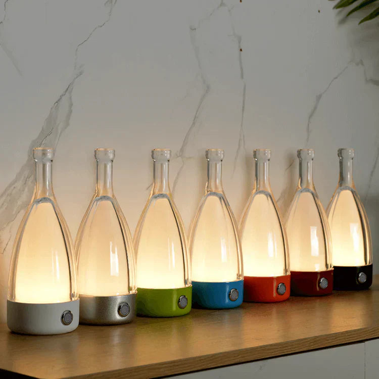 Maliben | Stylish Wine Bottle Table Lamp - Rechargeable With Dimmable Light