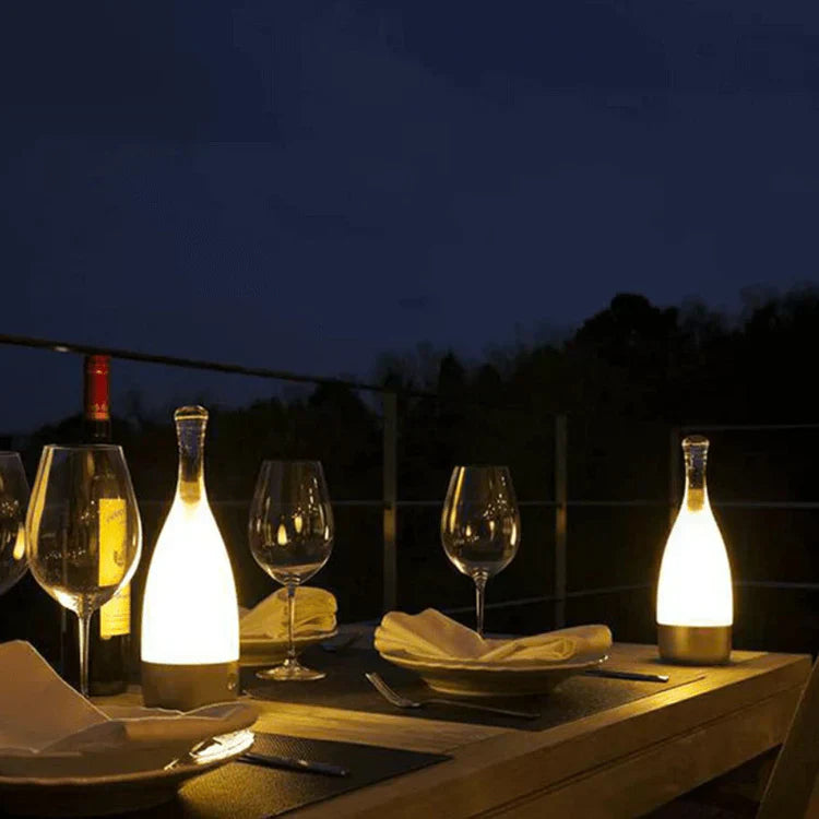 Maliben | Stylish Wine Bottle Table Lamp - Rechargeable With Dimmable Light