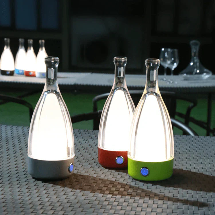 Maliben | Stylish Wine Bottle Table Lamp - Rechargeable With Dimmable Light