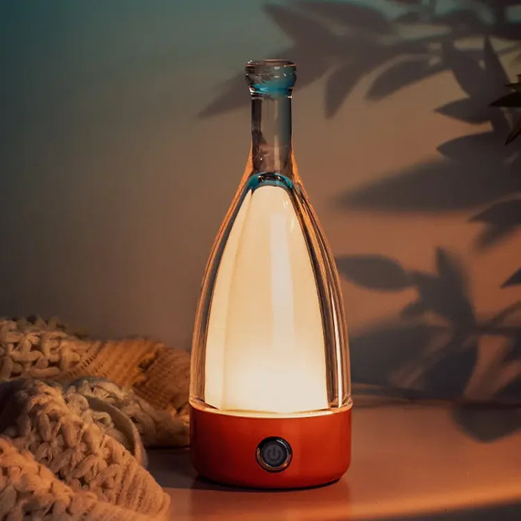 Maliben | Stylish Wine Bottle Table Lamp - Rechargeable With Dimmable Light