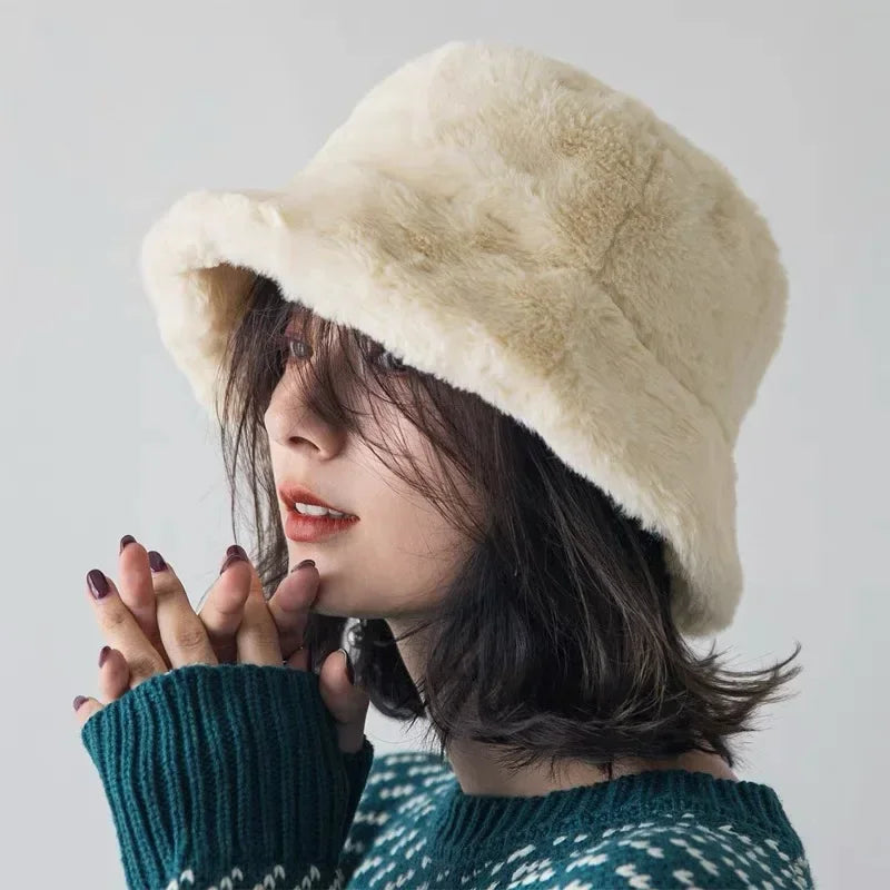 Maliben | Women’S Faux Rabbit Fur Autumn Bucket Hat – Lorna