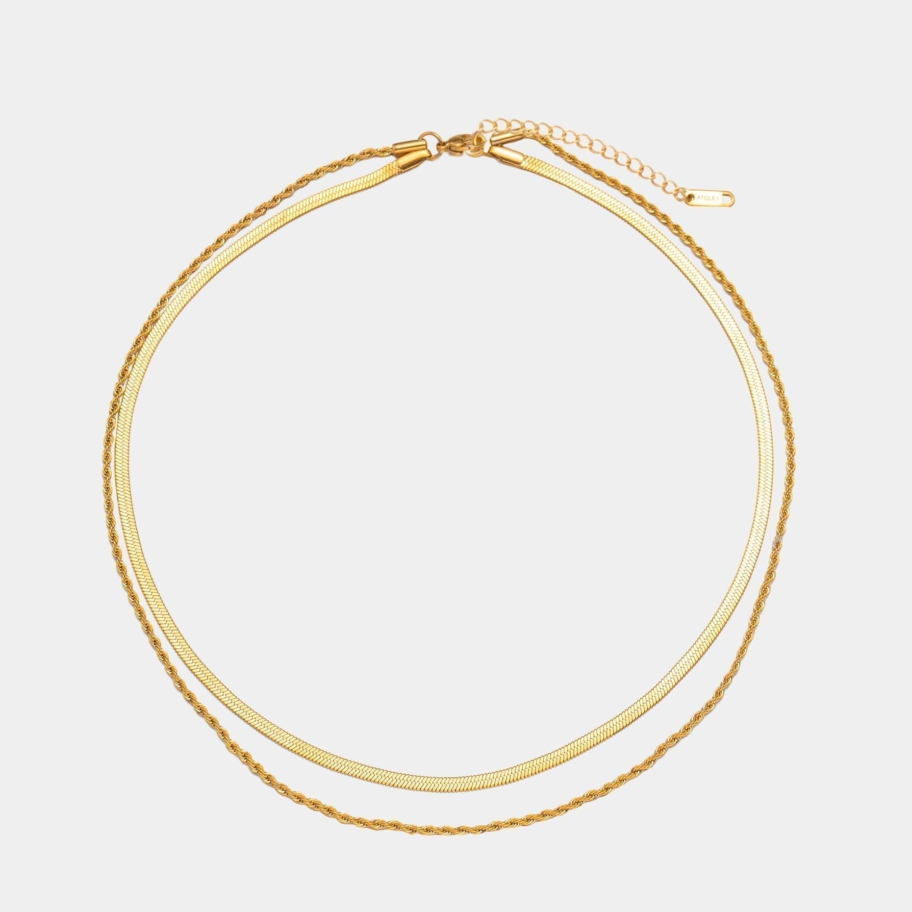 Maliben | Women’S Layered Necklace | Gold Herringbone Choker & Rope Chain | Waterproof