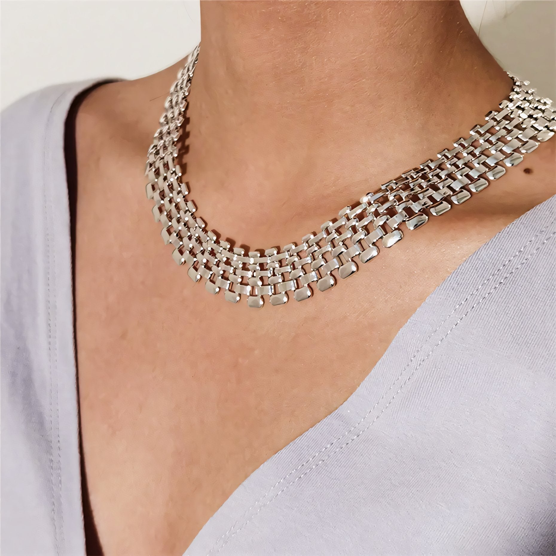 Maliben | Wide Flow Flat Chain Choker Necklace
