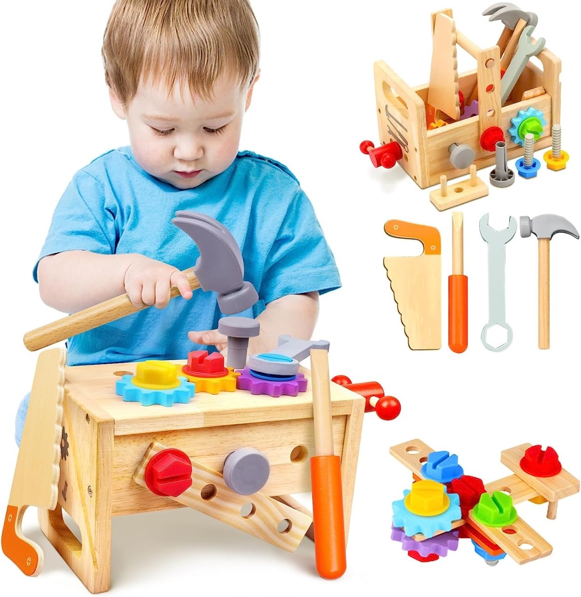 Maliben | Woodcraft Kids Toolbox – 29-Piece Wooden Workbench Set For Creative Play And Skill Development