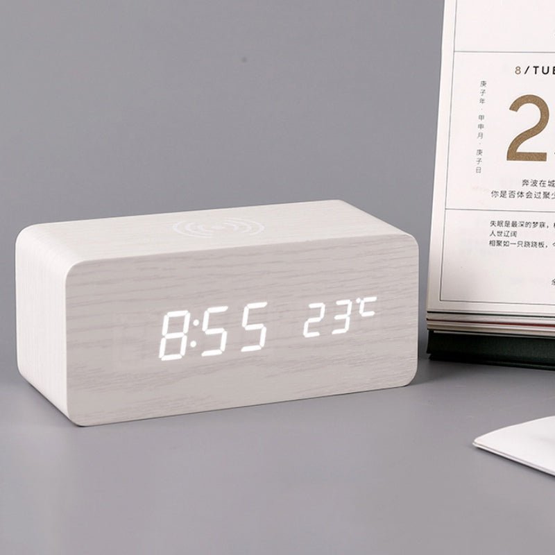 Maliben | Wood Electric Alarm Clock with Wireless Charging Pad