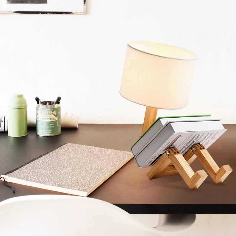 Maliben | Wooden Table Lamp With Book Holder - Rutanflex